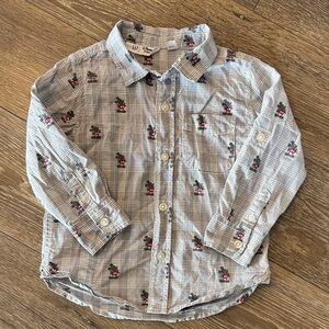 GAP Kids Gray Plaid Button-Down Shirt with Floral Accents